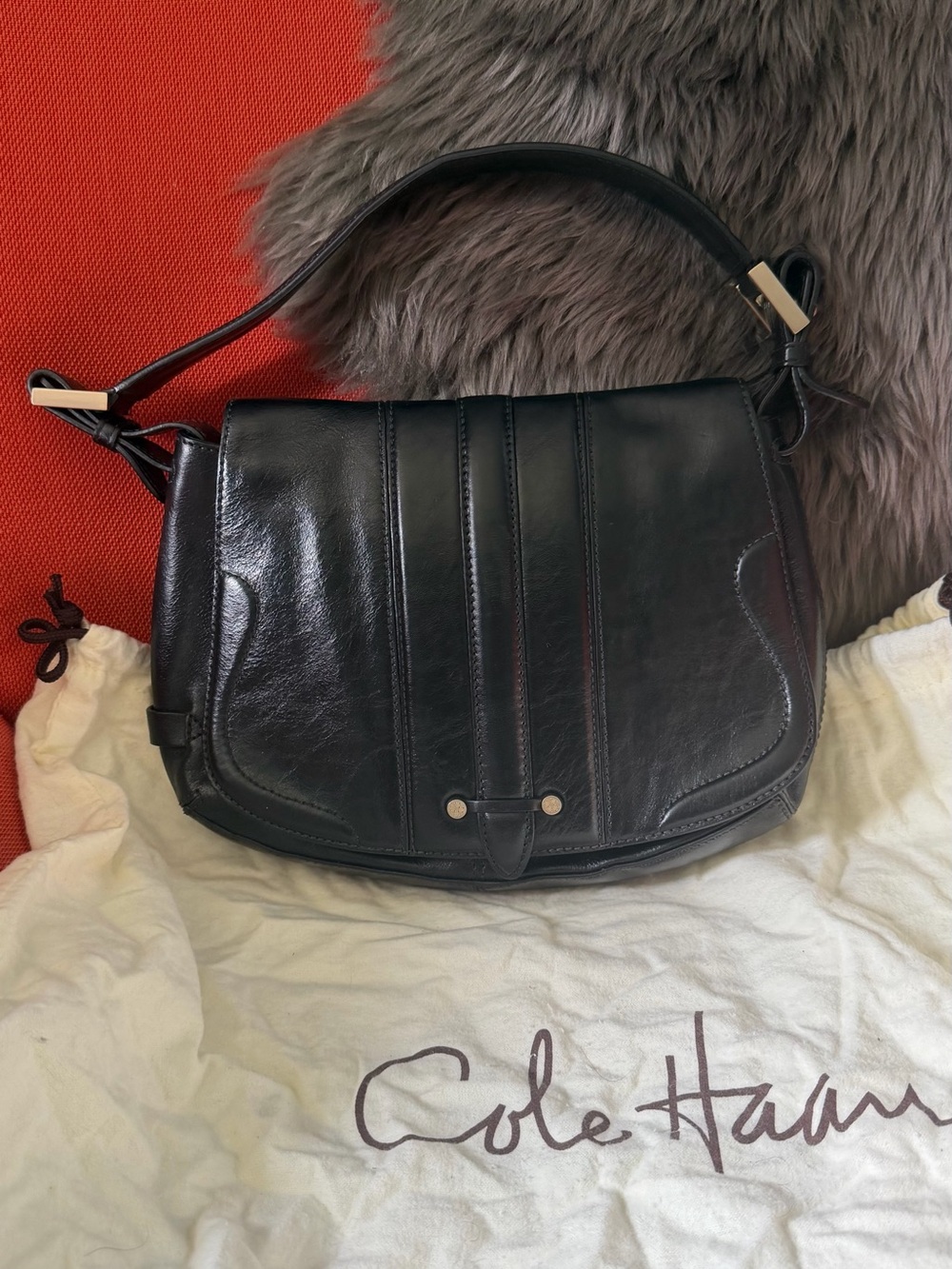 Cole Haan Black Leather Shoulder Satchel